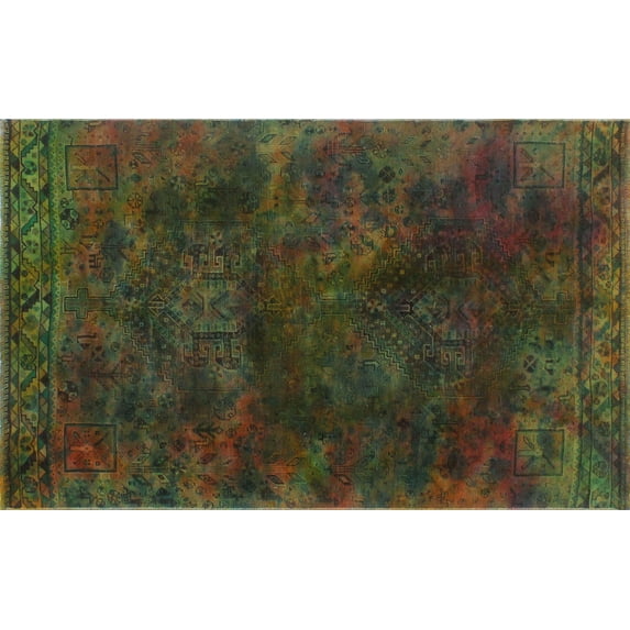 Vintage Marisela Green/Pink Rug, 3'9" x 6'6"