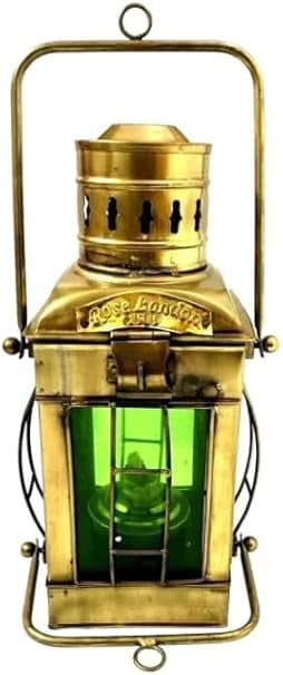 Vintage Maritime Brass Green Oil Lamp Ship Lantern Antique Boat Nautical Gift