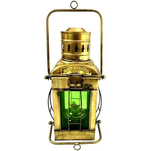 Vintage Maritime Brass Green Oil Lamp Ship Lantern Antique Boat Nautical Gift