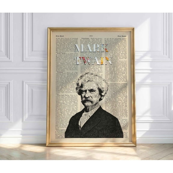 Vintage Mark Twain Poster Writer Portrait On Book Page Literary Wall Art Minimalist Author Decor Dark Academia Print