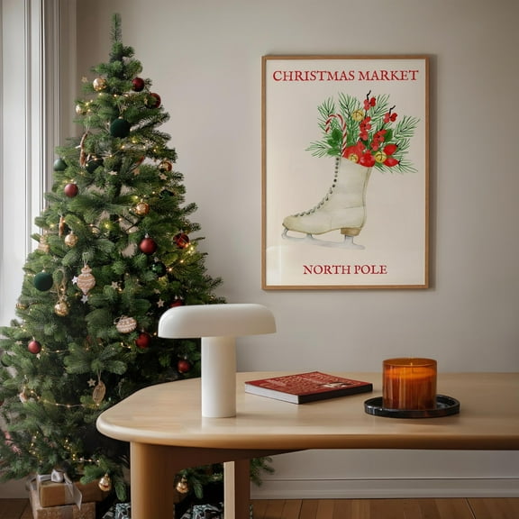 Vintage Market Art Poster: Ice Skate Floral Decor, Unframed Poster Size 12x18