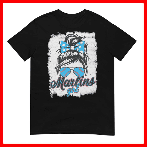 Vintage Marlins Girl Messy Bun Retro Sports Spirit Unisex T-Shirt Size S-5XL