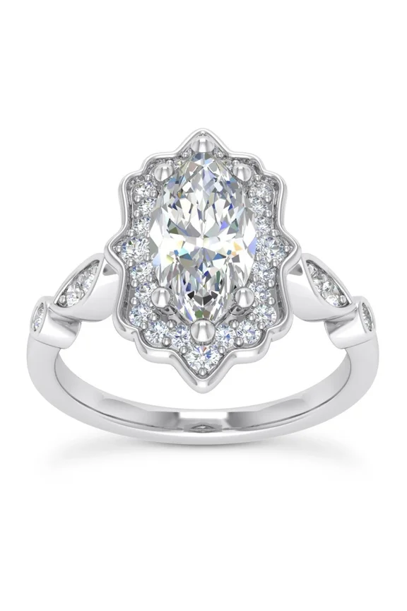 Vintage Marquise Cut Halo Engagement Ring, 14K White Gold Plated, Art Deco Diamond Wedding Ring, 1.2 CT Marquise Cut Simulated Diamond, Anniversary Gift For Her