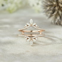 Vintage Marquise Diamond Double Curved Wedding Band – Stacking Ring in 14K Rose Gold Vermeil | Handmade Jewelry for Women