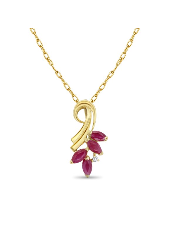 Vintage Marquise Ruby Necklace with Diamond Accent - No Chain
