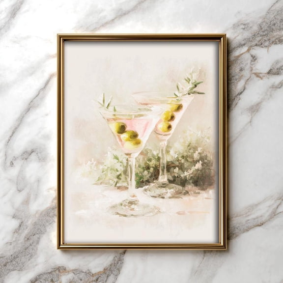 Vintage Martini Glasses Poster, Elegant Soft Pastel Wall Art, Kitchen Bar Decor, Classy Cocktail, 40, Unframed Poster Size 8x12