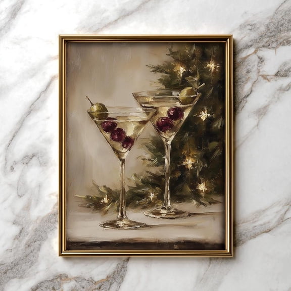 Vintage Martini Glasses Still Life - Cozy Moody Bar Decor, Kitchen Art, Cocktail Wall Art, 2, Unframed Poster Size 8x12