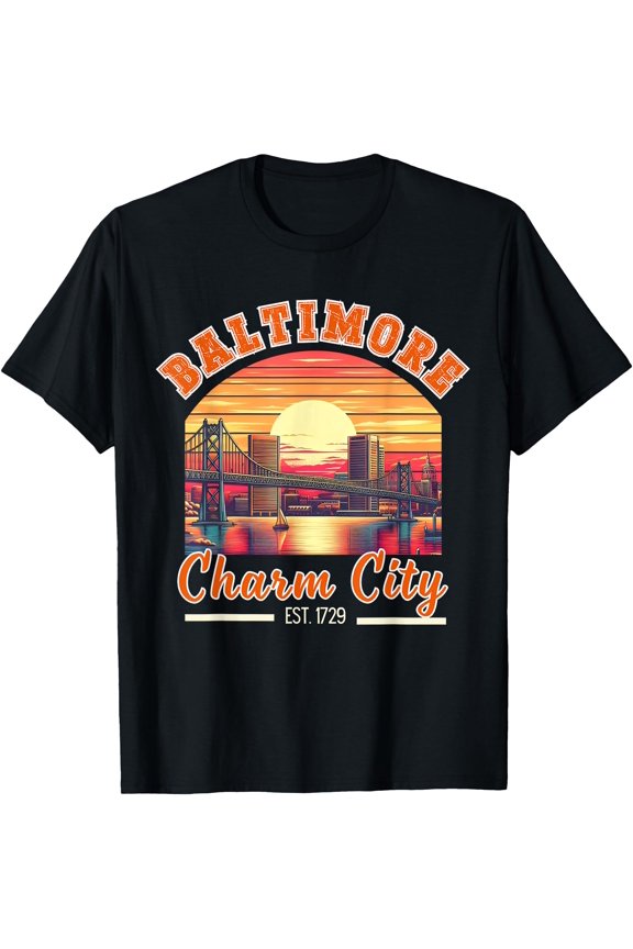 Vintage Maryland Baltimore Charm City Trip Retro Skyline T-Shirt, Unisex T-Shirt