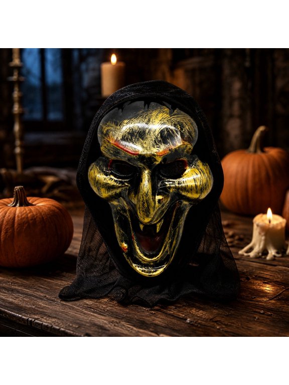 Vintage Mask, Transforms Costume with Scary Witch Look, Horror Prop, Secure Adjustable Fit and Realistic Appearance for Halloween Party, Theatrical Performance, and Haunted House Scene.