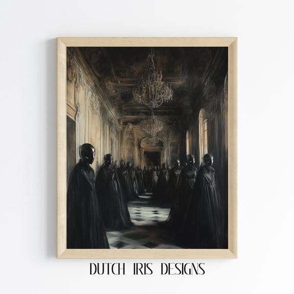Vintage Masked Ball In Grand Hall, Moody Wall Art, Dark Gothic Decor, Romantic Ballroom Scene, Decaying Mystery 469 Home Decor #1989, Unframed Poster Size 12x18