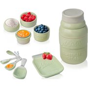 Comfify Mason Jar Kitchenware, Green Ceramic Decor, Set of 4 Measuring Cups with Spoons and Spoon Rest, Vintage Style