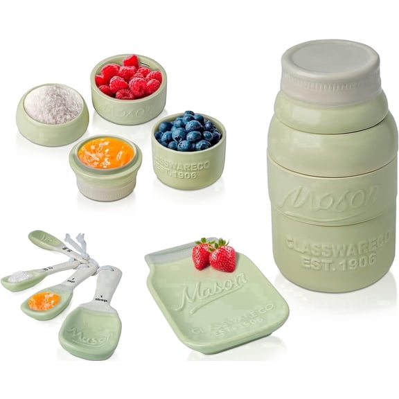 Comfify Mason Jar Measuring Cups and Spoons Set, Ceramic, Green, 9-Piece