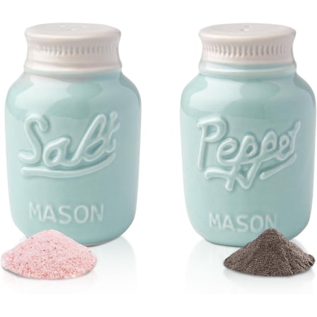 Comfify Mason Jar Salt & Pepper Shakers – Aqua Green Rustic Ceramic Kitchen Decor, Great for Farmhouse or Shabby Chic Homes