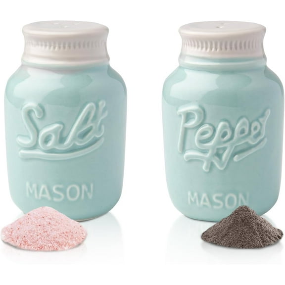 Comfify Mason Jar Salt & Pepper Shakers – Aqua Green Rustic Ceramic Kitchen Decor, Great for Farmhouse or Shabby Chic Homes