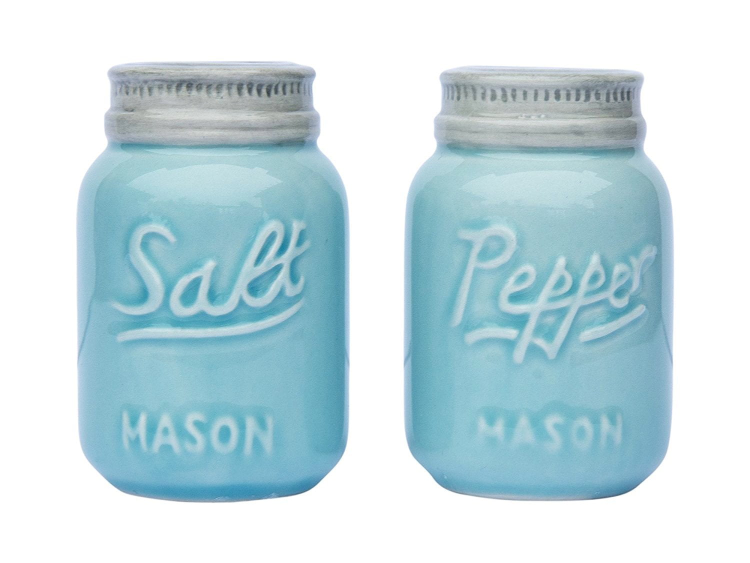 Aqua Blue Ceramic Mason Jar Salt and Pepper Shakers