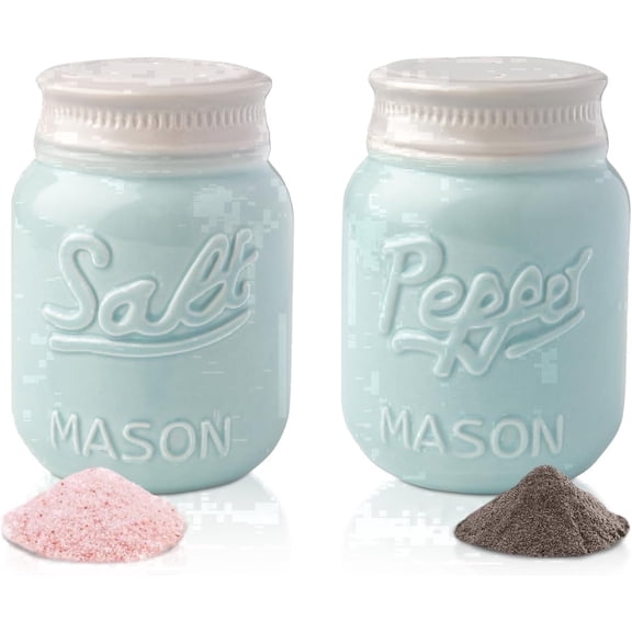 Comfify Vintage Rustic Mason Jar Salt and Pepper Shakers, Ceramic, Aqua Blue, Set of 2