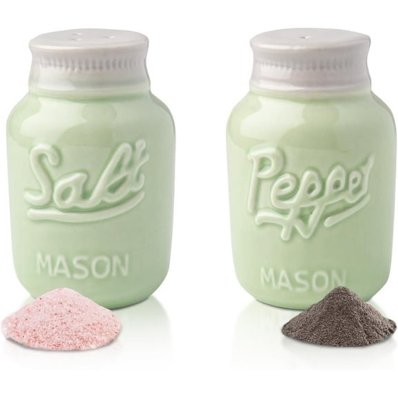 Comfify Ceramic Mason Jar Salt and Pepper Shaker Set, 3.5 oz, Aqua Green