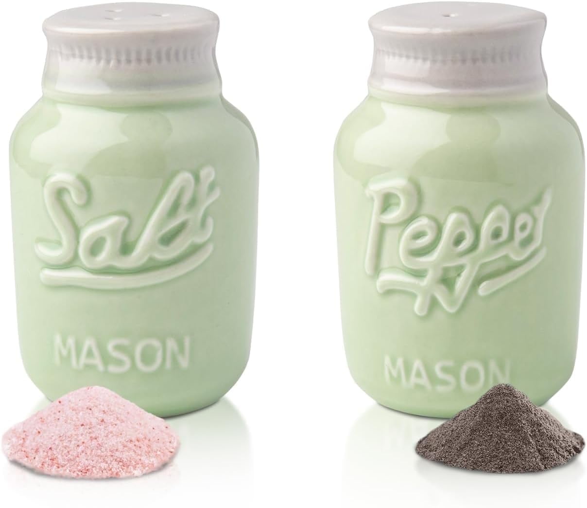 Comfify Ceramic Mason Jar Salt and Pepper Shaker Set, 3.5 oz, Aqua Green