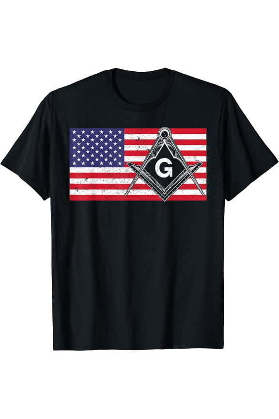 Vintage Masonic Shriner US Mason Flag Square and Compass T-Shirt