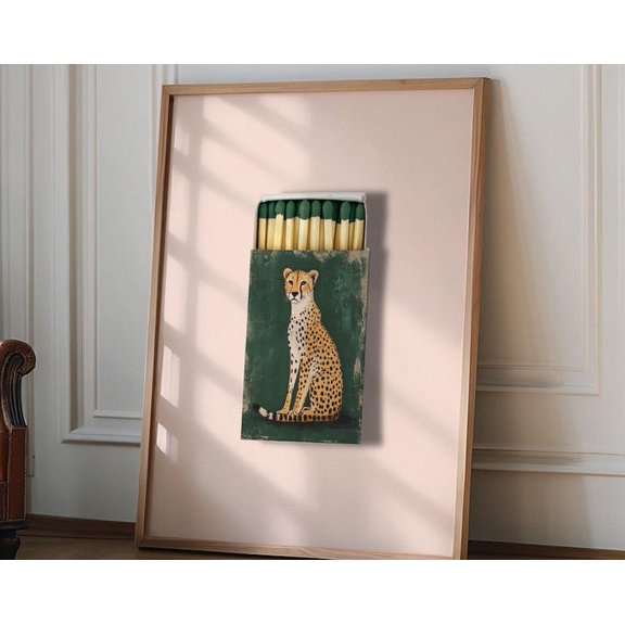 Vintage Matchbox Cheetah Wall Art Print, Unframed Paper Poster 8x10in