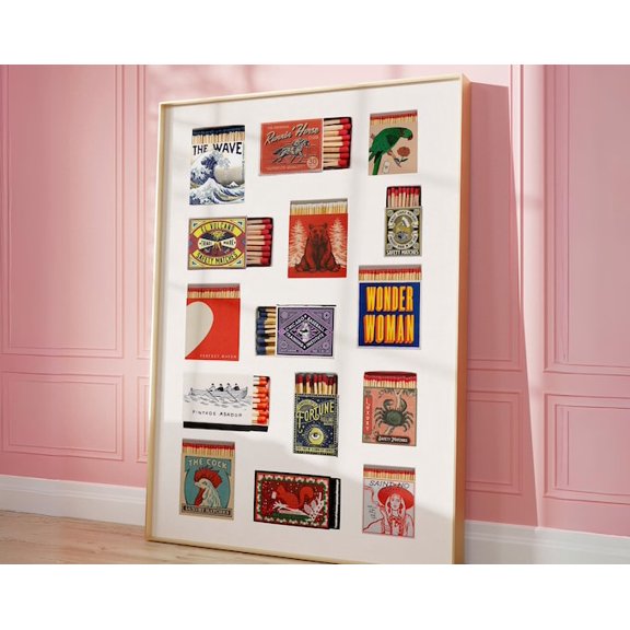 Vintage Matchbox Matchbook Wall Art Print, Unframed Paper Poster 8x10in