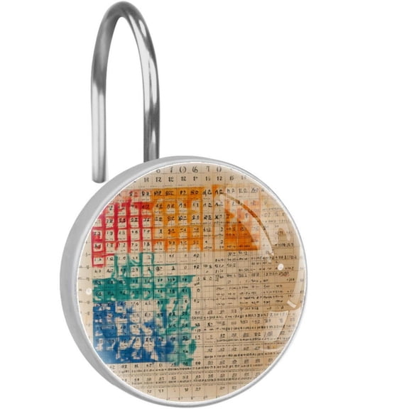 Vintage Math Table Shower Curtain Hooks Round Crystal Glass, Set of 12 Shower Curtain Rings - Shower Hooks for Curtain Shower Rings