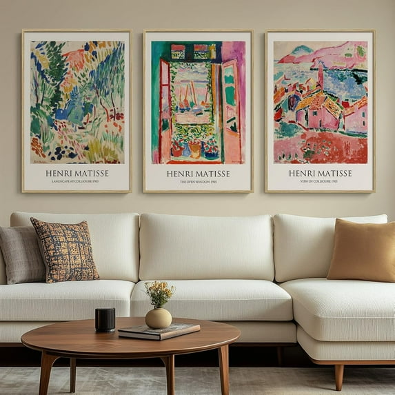 Vintage Matisse Wall Art, Large Set of 3 Piece Henri Matisse Colorful Canvas Artwork for Walls, Matisse Retro Famous Landscape Paintings Prints Pictures for Living Room Bedroom Hallway Office Wall