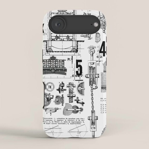 Vintage Mechanical Blueprint Gears and Pulleys Tough Case for Apple iPhone, Polycarbonate and TPU