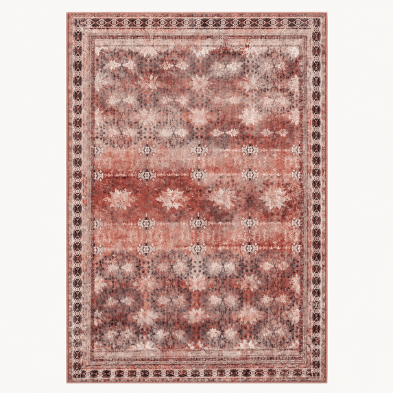 Licolica Non Slip Washable Area Rug Low Pile Vintage Rug for Living Room Bedroom Dining Room, Red, 4'x6'