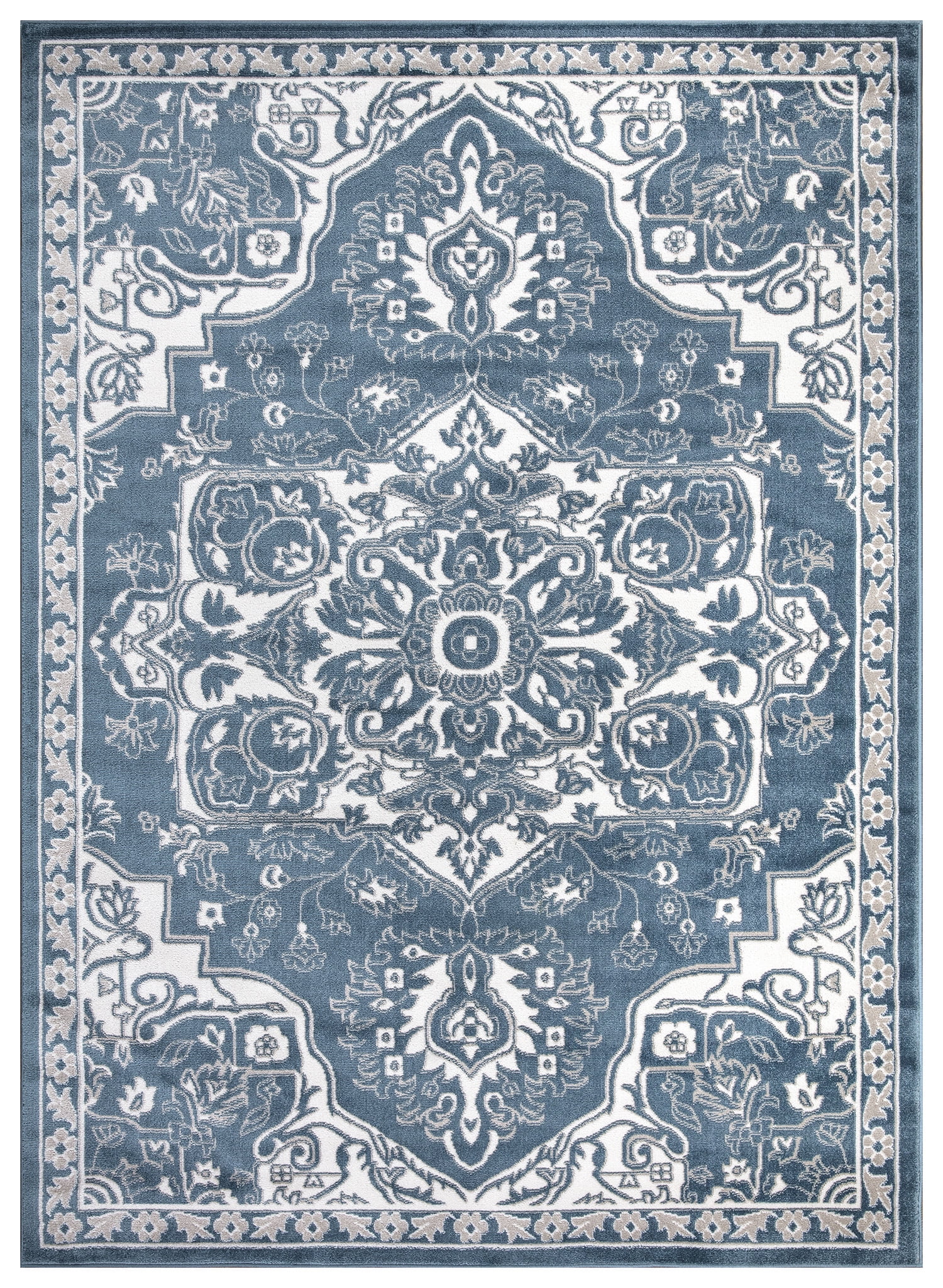 Blue and White Medallion 8' x 10' Synthetic Area Rug