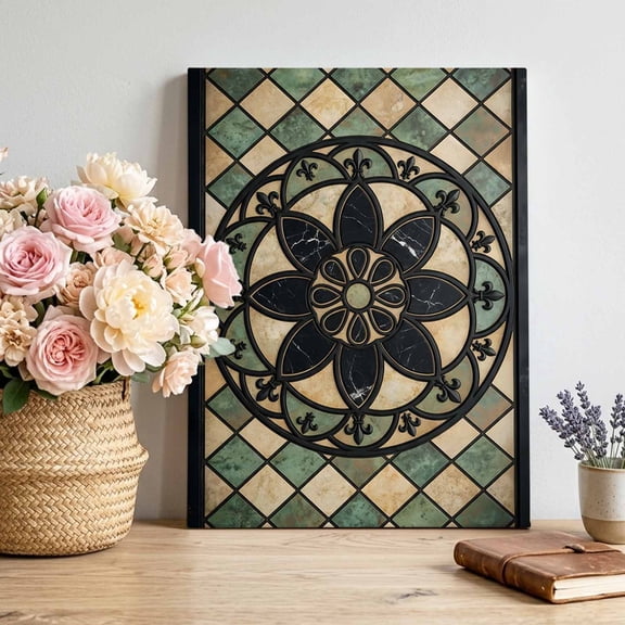 Vintage Medallion Canvas Wall Art for Living Room, Classic Black Floral Scrolls Wall Decor Framed Artwork Pictures Ready to Hang for Bedroom Office Home Decor 8x10 Inch