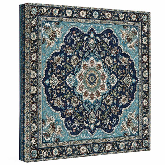 Vintage Medallion Canvas Wall Art for Living Room, Classic Navy Light Blue Floral Scroll Border Poster Print Painting for Bedroom Office Gallery Decoration Wall Pictures Prepare To Hang 12"x12"