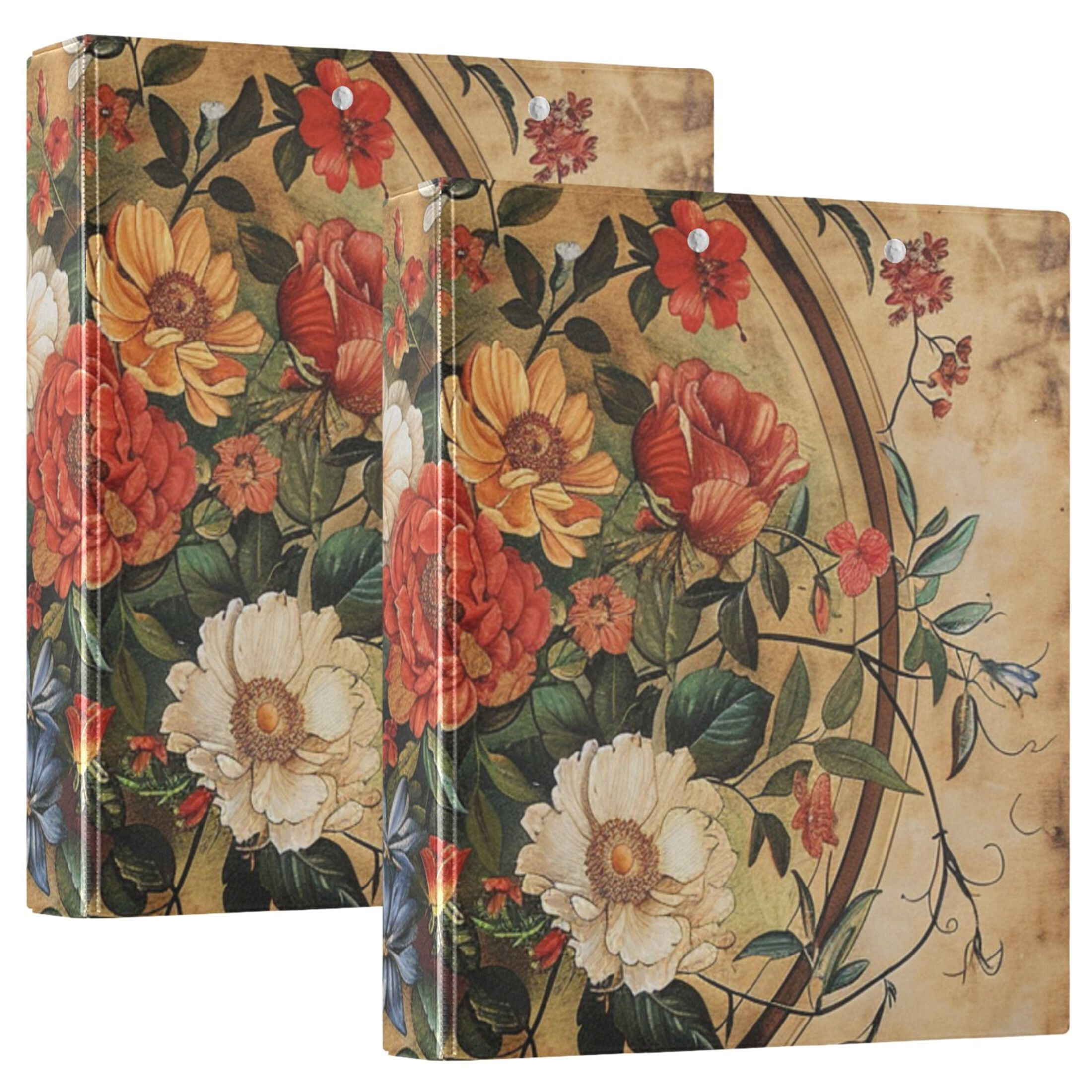 Vintage Medallion Floral 3 Ring Binders 1.5 inch Hardcover File Folders with Interior Pockets A4 Size Organizer for School Office Hospital Set of 2