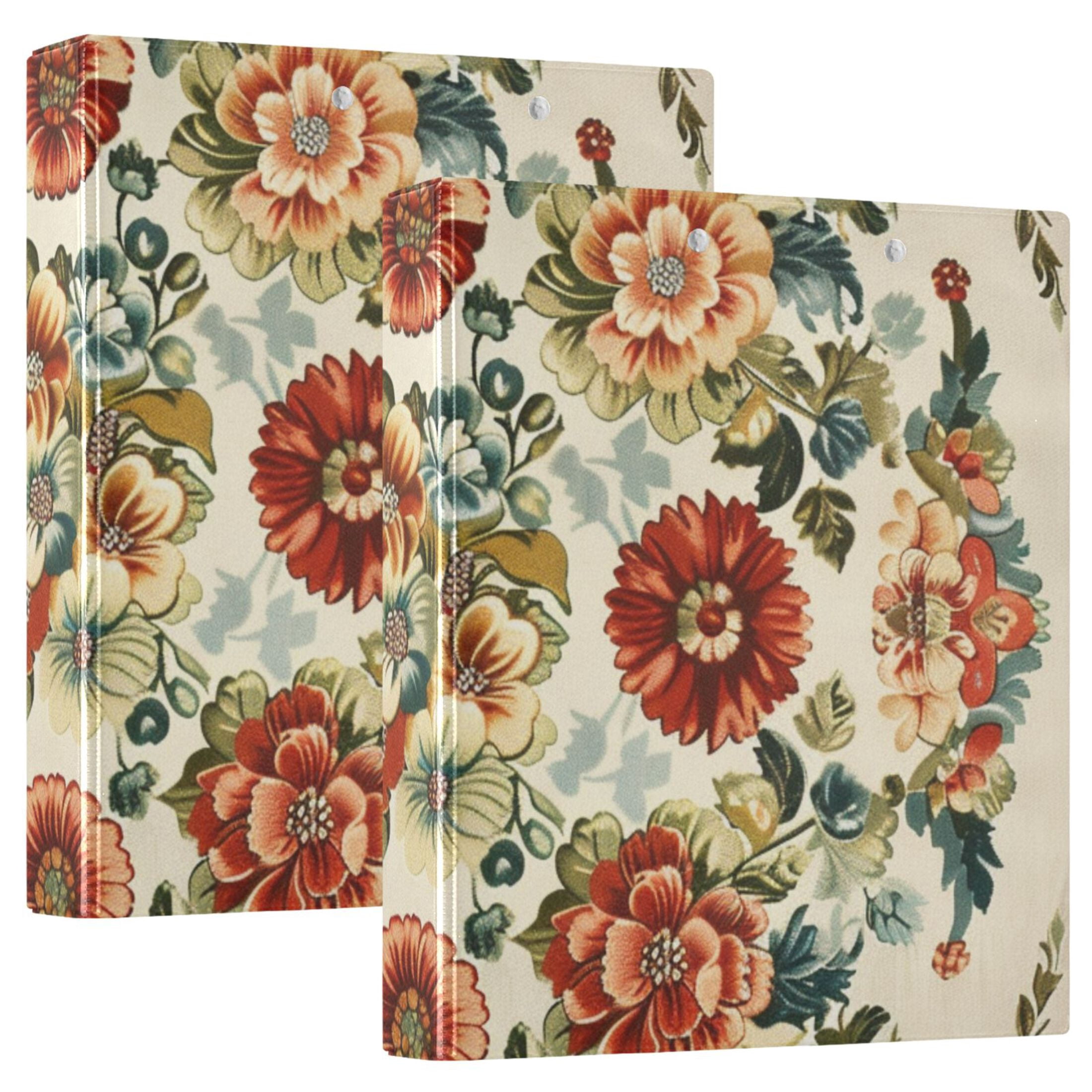 Vintage Medallion Floral Flowers 3 Ring Binders 1.5 inch Hardcover File Folders with Interior Pockets A4 Size Organizer for School Office Hospital