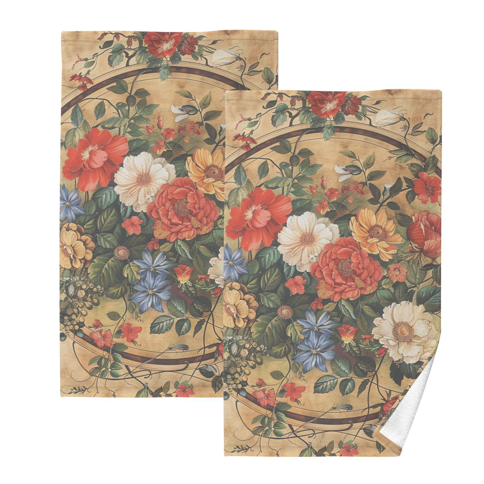 Vintage Medallion Floral Hand Towels Cotton Bath Towels Large Face Towels Absorbent for Bathroom 2 Packs