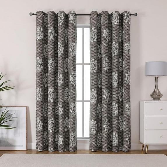 Vintage Medallion Pattern Blackout Curtains, Room Darkening , Grommet Top Window Treatment Drapes , Coffee 53"W x 63"L (Pack of 2)