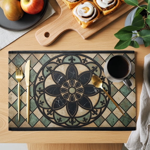 Vintage Medallion Placemats Set of 1, Classic Black Floral Scrolls Non-Slip Place Mats Washable Table Mats for Kitchen Dining Table Decorations Indoor/Outdoor