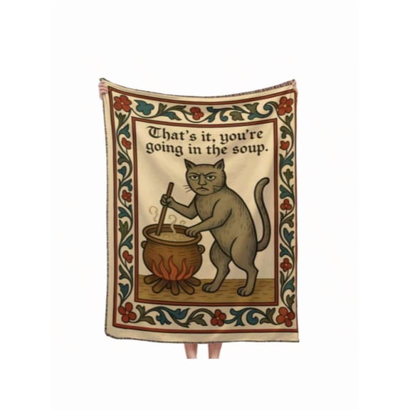 Vintage Medieval Cat Tapestry Blanket, Handwoven Sofa Throw & Wall Hanging, Cozy Fringed Air-Conditioning Blanket for Home, Travel, Office Nap