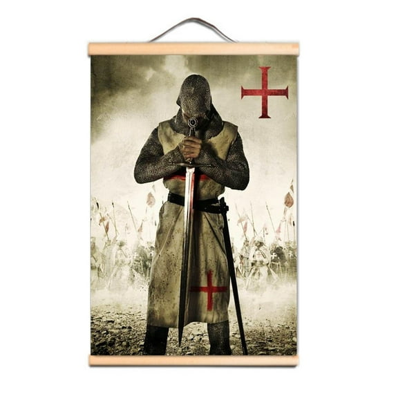 Vintage Medieval Crusader Warrior Posters and Prints Solid Wall Hanging Banner Wood Scroll Painting Wall Art Knights Templar Tapestry Wall Chart Wall Decor Art 1,Multicolor,19.7X27.6 inches
