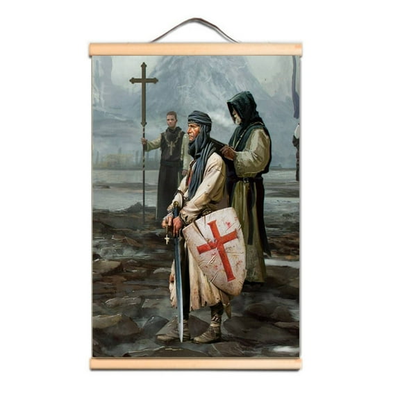 Vintage Medieval Crusader Warrior Posters and Prints Solid Wall Hanging Banner Wood Scroll Painting Wall Art Knights Templar Tapestry Wall Chart Wall Decor Art 5,Multicolor,11.8X17.7 inches