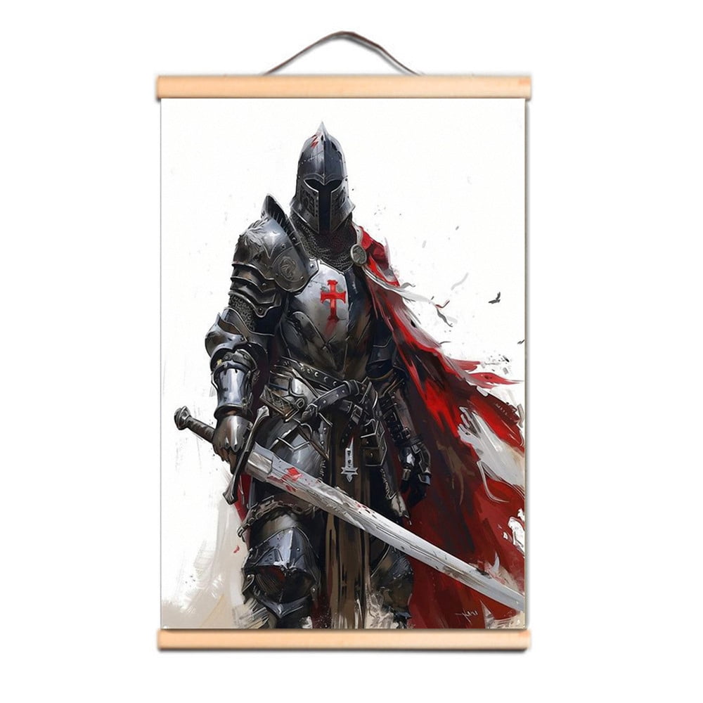 Vintage Medieval Crusader Warrior Wall Hanging Flag Canvas Artwork ...