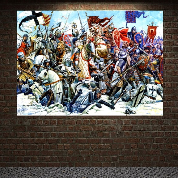 Vintage Medieval Crusades Tapestries Wall Hanging Painting 38" x 57" Knights Templar Armor Wall Art Poster Decorative Banner Templar Battles History Flag Interior Decor