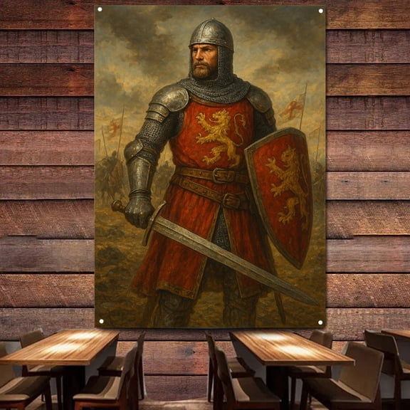 Vintage Medieval Crusades Tapestries Wall Hanging Painting Knights Templar Armor Wall Art Posters and Prints Decorative Banner Templar Battles History Flag Interior Decor,38X57 inches