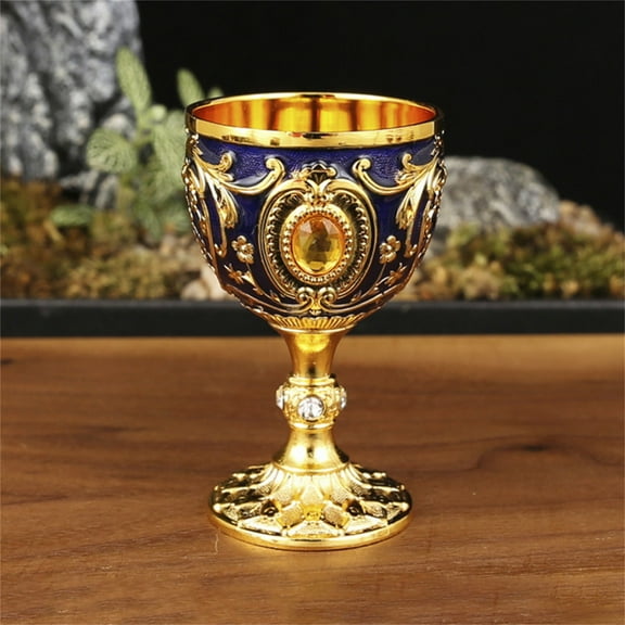 HUJTYs Vintage Medieval Goblet Drinking Glass Hand-Made Vintage Pure Copper Engraving Flower Pattern Metal Embossed Wine Copper Gemstone Cups Medieval Gothic Goblet, Chalice Goblet