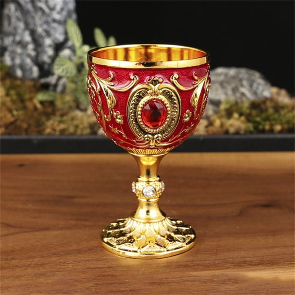 Vintage Medieval Goblet Drinking Glass Party Supplies Handmade Novelty Engraving Metal Wine Cup Desktop Decoration, Includes One Metal Goblet