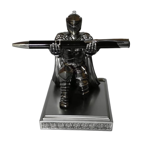 Vintage Medieval Knight Desk Organizer, Female Knight Statue with Phone Stand and Pen Holder, Multi-Functional Resin Bookend for Home Office Decor, Gift for Graduates