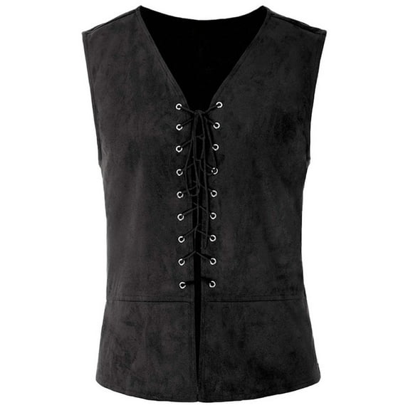 Vintage Medieval Men Vest Men's Laced Up Renaissance Steampunk Lace-up Vest Sleeveless Solid Waistcoat Gothic Reversible Vest for Men Wyongtao
