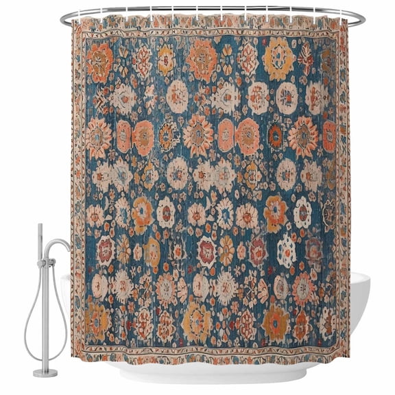 Vintage Medieval Retro Ethnic Style Fabric Shower Curtain Abstract Turkish Texture Washable Shower Curtains for Bathroom, Waterproof Bath Curtain with Hooks Home Decor 36x72in