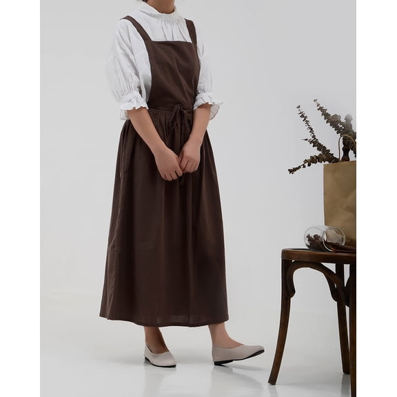 Vintage Medieval Style Cotton Linen Apron Dress for Women Flower Shop Hairdresser Kitchen Gardening Smock Apron