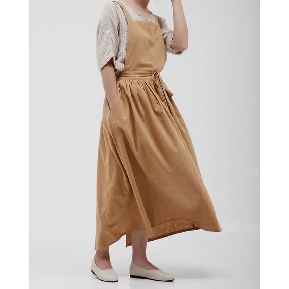 Vintage Medieval Style Cotton Linen Apron Dress for Women Flower Shop Hairdresser Kitchen Gardening Smock Apron